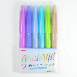 Pentel Brush Touch Sign Pen 6 Color Set [SES15C-6STC]