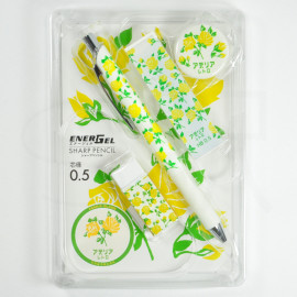 Pentel Energel 0.5mm Mechanical Pencil, Eraser, Mechanical Pencil Refill and Can Badge Set x Adelia Retro [Tsutaya Limited] - Masquerade Pattern 