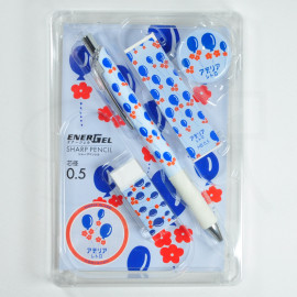 Pentel Energel 0.5mm Mechanical Pencil, Eraser, Mechanical Pencil Refill and Can Badge Set x Adelia Retro [Tsutaya Limited] - Balloon Pattern