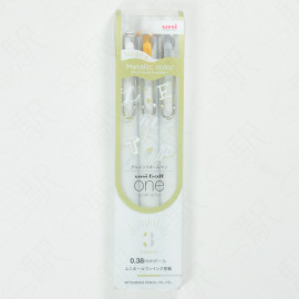 Mitsubishi Pencil Uni-Ball One 0.38mm Gel Ink Ballpen Limited Edition Set (Metallic Color) - White Gold Silver Set