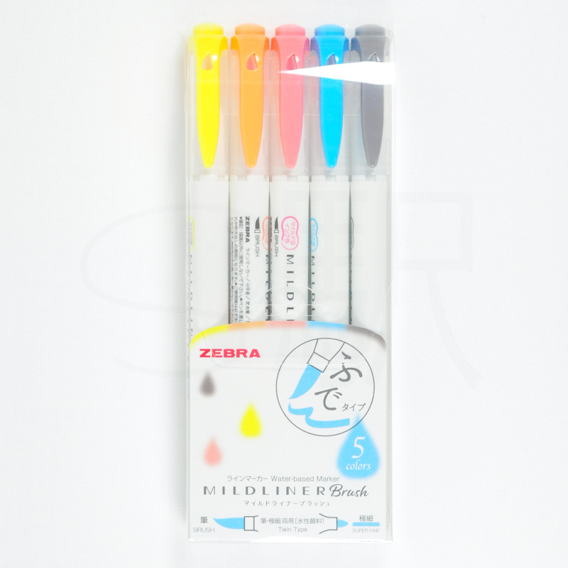 Zebra Midliner Brush Pen & Marker - Fluorescent Set - 5pcs - Brand New